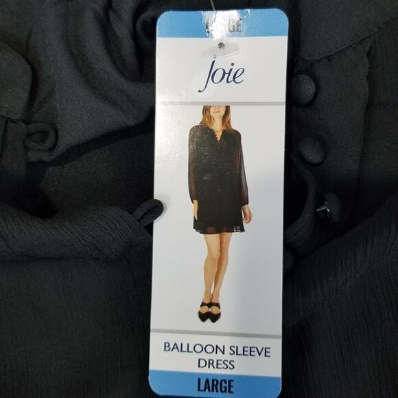 Joie Dress Womens Large Black Balloon Sleeve Caviar Polyester Button Front NWT - Picture 7 of 13